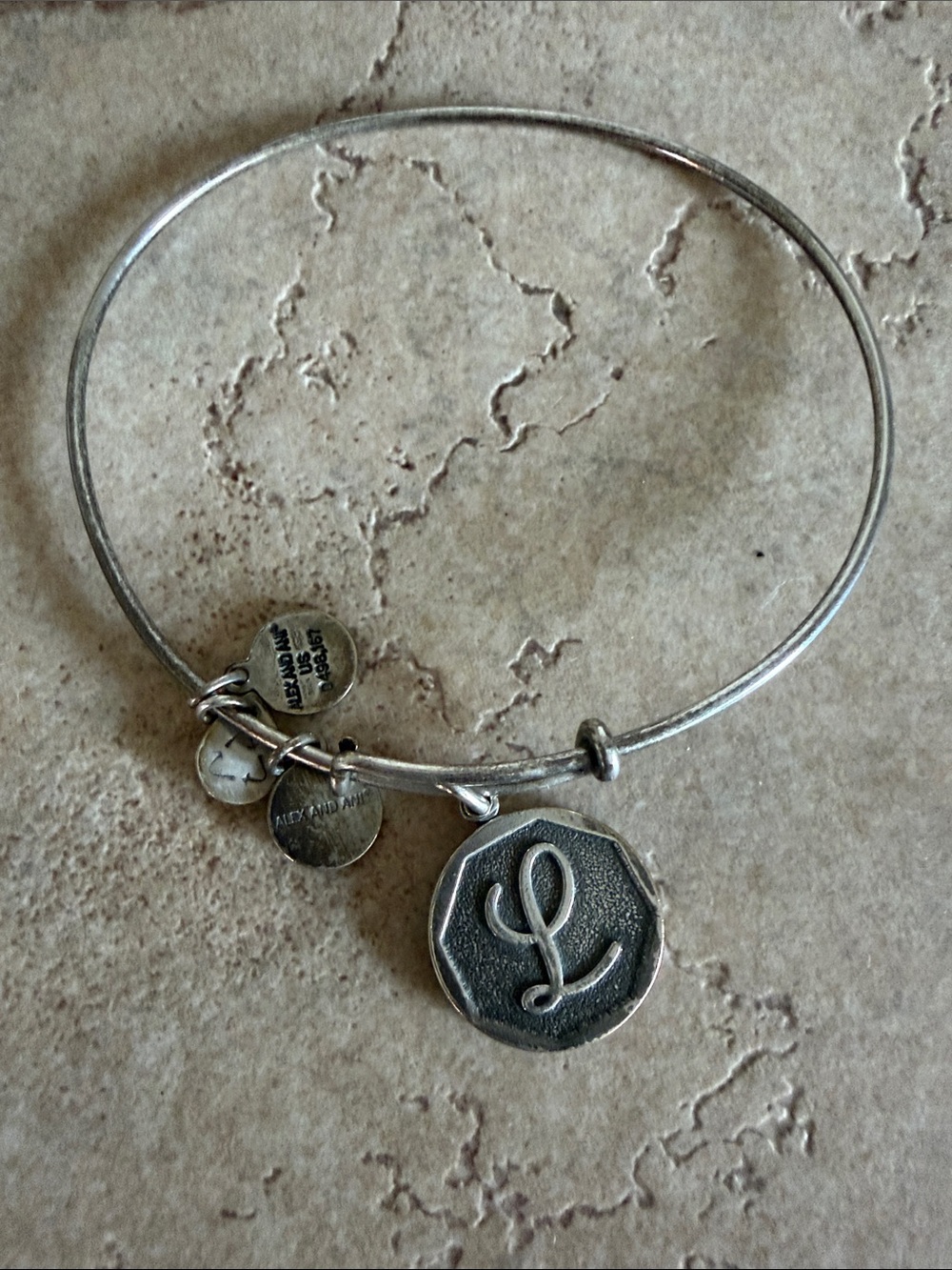 Alex and Ani Silver 'L' Initial Charm Bangle Bracelet